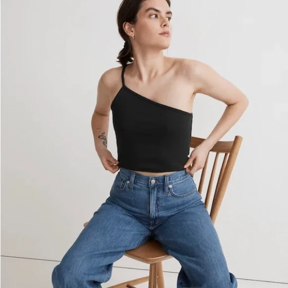 MADEWELL One Shoulder Tank Spaghetti Strap Top Black Size S - Picture 1 of 8